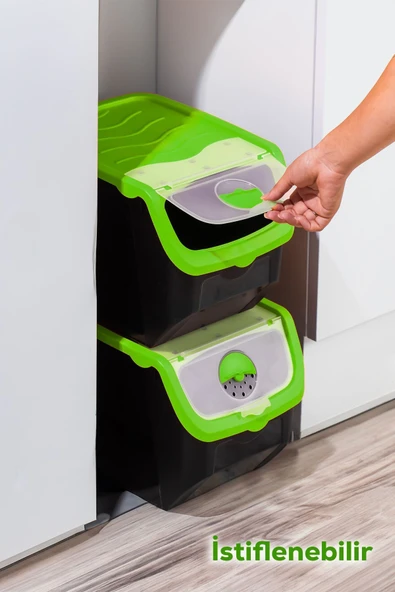 Porsima 1506 Yeşil 2'li Çok Amaçlı Plastik Patates Soğan Sarımsak Oyuncak Erzak Saklama Kutusu 12L - 2