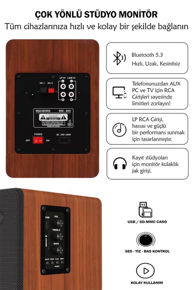 Maxword RM-400BRW-ST 4'' Referans Monitörü Yükseklik Ayarlı Stand Dahil - 4