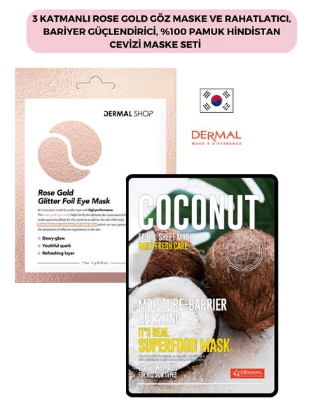 3 Katmanlı Rose Gold Göz Maske ve Rahatlatıcı, Bariyer Güçlendirici, %100 Pamuk Hindistan Cevizi Maske Seti ürün görseli 1