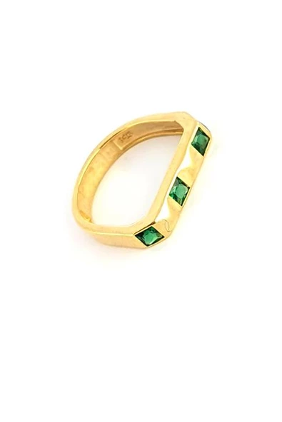 Yeşil Zirkon Taşlı 925Ayar Gümüş Üzerine Altın Kaplama Luxury Tasarım Yüzük ürün görseli