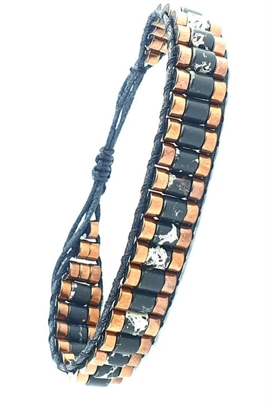 Akik Ve Hematit Taşlı El İşi Tasarım Doğal Taş Bileklik ürün görseli