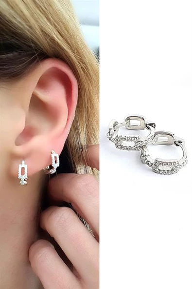 Zirkon Taş Detaylı 925Ayar Gümüş İtalyan Minimal Halka Küpe ürün görseli