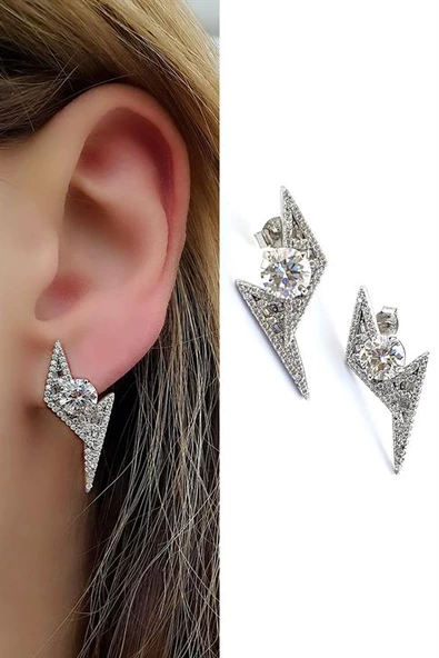 Pırlanta Parlaklığında Zirkon Taşlı 925Ayar Gümüş İtalyan Tasarımı Küpe ürün görseli