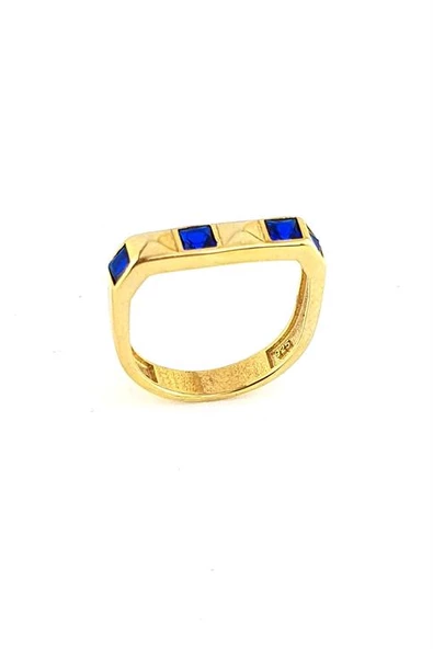 Lacivert Zirkon Taşlı 925Ayar Gümüş Üzerine Altın Kaplama Luxury Tasarım Yüzük ürün görseli