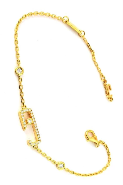 Zirkon Taş Detaylı Taşı Hareketli 925Ayar Gümüş Üzerine Altın Kaplama İtalyan Tasarımı Bileklik ürün görseli