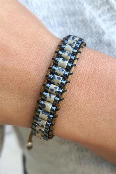 Jasper Ve Hematit Taşlı El İşi Tasarım Doğal Taş Bileklik ürün görseli