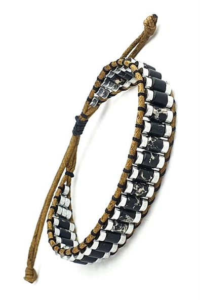 Akik Ve Hematit Taşlı El İşi Tasarım Doğal Taş Bileklik ürün görseli