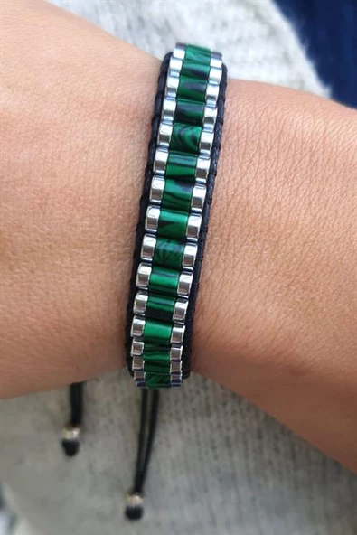 Malakit  Ve Hematit Taşlı El İşi Tasarım Doğal Taş Bileklik ürün görseli