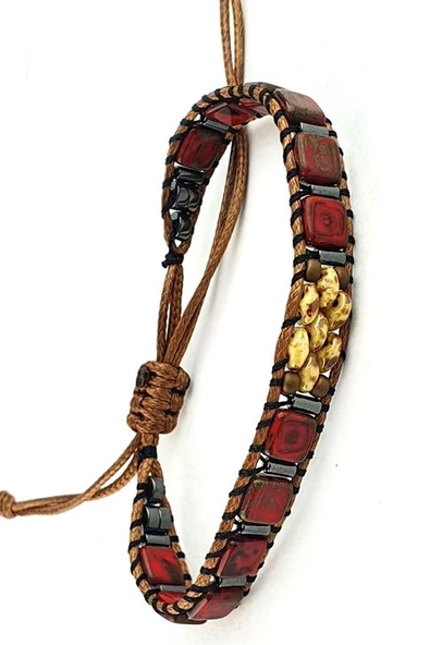 Akik Ve Hematit Taşlı El.İşi Tasarım Doğal Taş Ayarlanabilir Bileklik ürün görseli