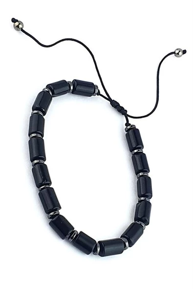 Oniks Ve Hematit Taşlı El İşi Tasarım Doğal Taş Bileklik ürün görseli