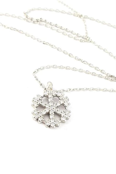 Zirkon Taş Detaylı 925Ayar Gümüş Kar Tanesi Minimal Kolye ürün görseli