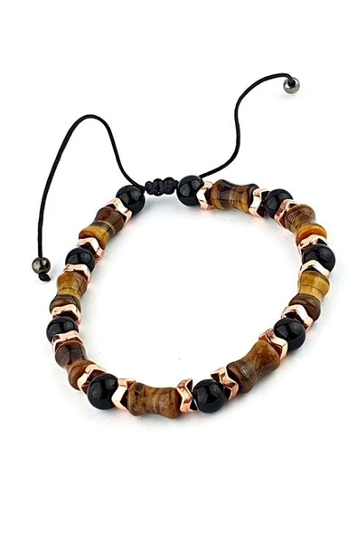 Hematit Oniks Ve Kaplan Gözü Taşlı  El İşi Tasarım Doğal Taş Bileklik ürün görseli