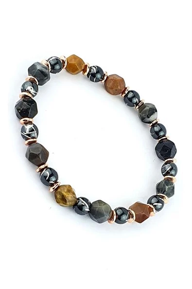 Akik Hematit Taşlı Tasarım El İşi Doğal Taş Bıileklik ürün görseli