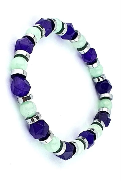 Ametist Kalsedon Hematit Taşlı El İşi Doğal Taş Bileklik ürün görseli