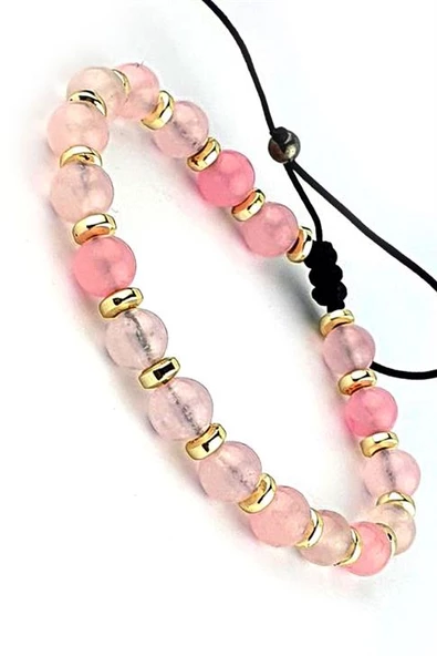 Pembe Kuvars Ve Hematit Taşlı El.İşi Tasarım Doğal Taş Bileklik