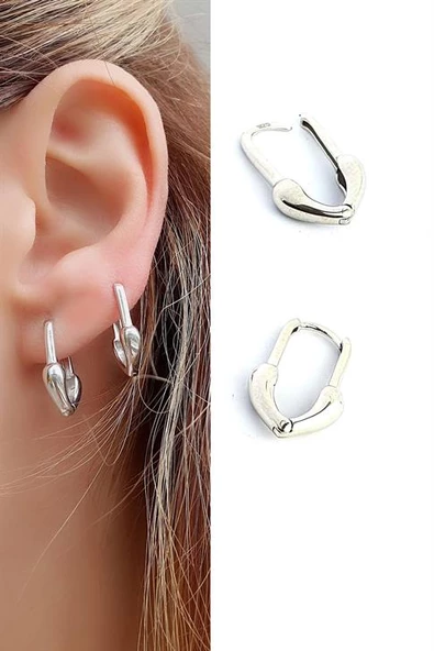 İtalyan 925Ayar Gümüş Tasarım Ucu Kalp Detaylı Halka Küpe ürün görseli