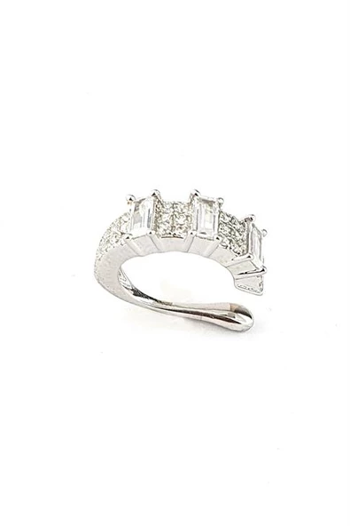 Pırlanta Parlaklığında Zirkon Taşlı 925Ayar Gümüş Sıkıştırmalı Kıkırdak Küpesi ürün görseli