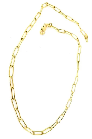 İtalyan Tasarımı 925Ayar Gümüş Üzerine Altın Kaplama Ataç Zincir Choker Kolye - 1