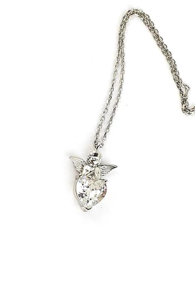 Pembe Zirkon Taşlı 925Ayar Gümüş Eros Kalp Tek Taş Kolye - 1