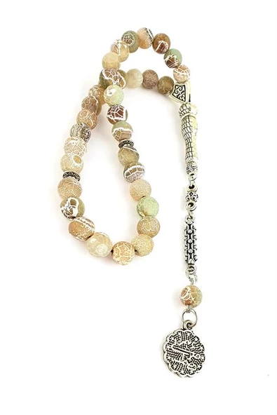 Akik Taşlı Çelik Püsküllü Doğal Taş Tasarım Tesbih ürün görseli