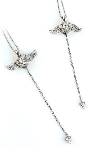 Kanatları Hareketli 925Ayar Gümüş Zirkon Taşlı Tasarım Melek Kanadı Kolye ürün görseli