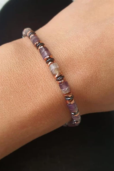 AMETİST Hematit Taşlı El İşi Tasarım Doğal Taş Bileklik