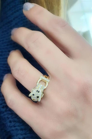 Pırlanta Parlaklığında Zirkon Taşlı 925Ayar Gümüş Üzerine Altın Kaplama İtalyan Tasarımı Kaplan Yüzük ürün görseli