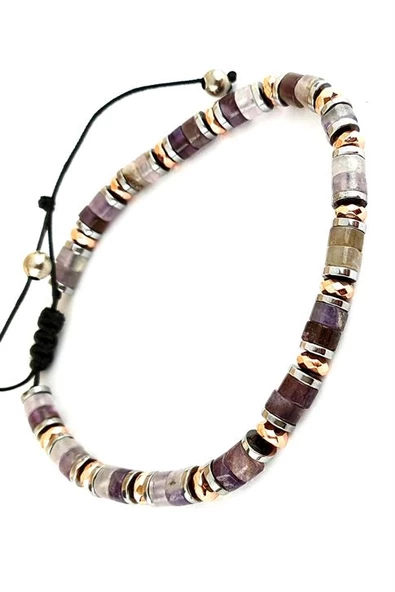 Ametist Ve Hematit Taşlı El.İşi Tasarım Doğal Taş Bileklik ürün görseli