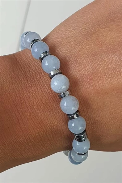 Aquamarin Ve Hematit Taşlı El.İşi Tasarım Doğal Taş Bileklik ürün görseli