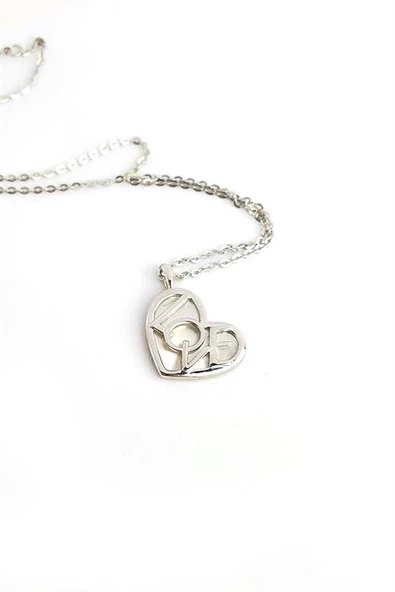 925 Ayar Gümüş Sedef Taş Üzerine Love Yazılı İtalyan Tasarımı Kalp Kolye ürün görseli