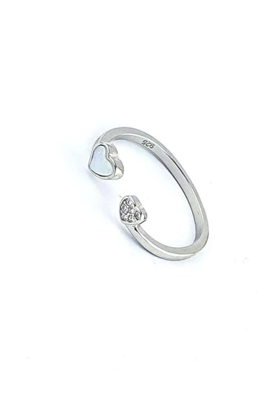 Sedef Taş Detaylı 925Ayar Gümüş  Ayarlanabilir Kalp Yüzük ürün görseli