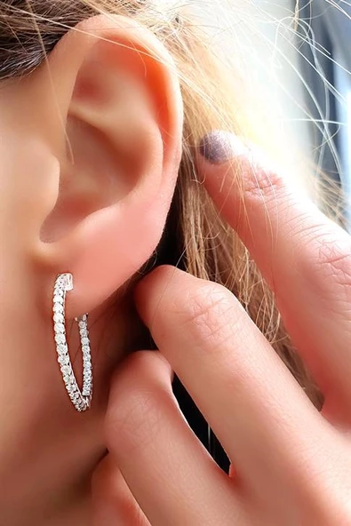 Zirkon Taşlı 925Ayar Gümüş İtalyan Tasarımı Halka Küpe ÇAP 3 Cm ürün görseli