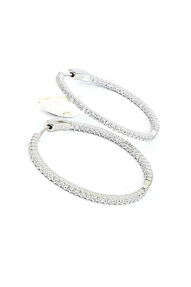 Ici Dışı Zirkon Taş Detaylı 925Ayar Gümüş Tasarım Halka Küpe Çap 3.8 Cm Dir ürün görseli