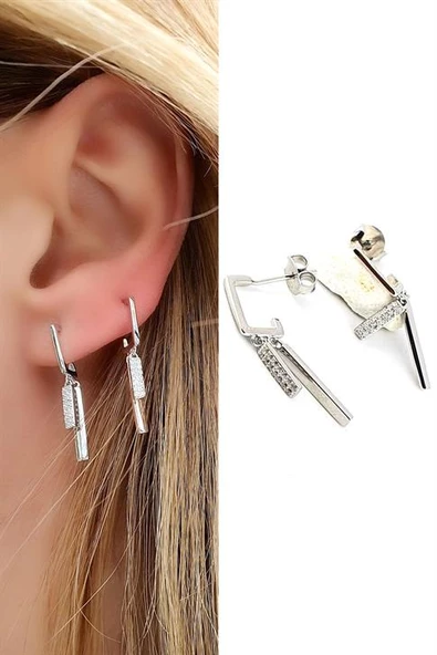 Pırlanta Parlaklığında Zirkon Taşlı 925Ayar Gümüş İtalyan Tasarımı Trend Küpe ürün görseli