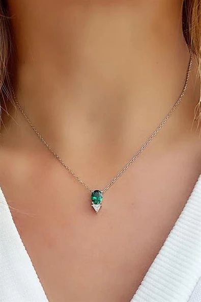 Sky Diamond Green Creative Rubies 925 Ayar Gümüş Damla Kolye ürün görseli