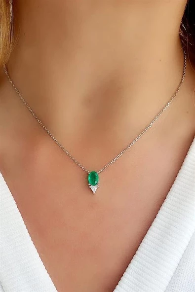 Pariaba Taşlı 925Ayar Gümüş Damla Kolye ürün görseli