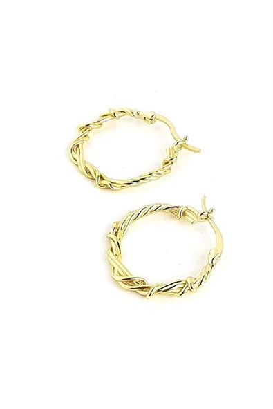 İtalyan Tasarımı 925Ayar Gümüş Üzerine Altın Kaplama Halat Sarmal Trend Halka Küpe 2 Cm Çap ürün görseli