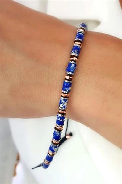 Lapis Lazuli Ve Hematit Taşlı Tasarım El İşi Bileklik