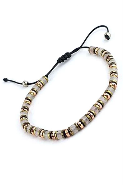 Pembe Kuvars Ve Hematit Taşlı El İşi Tasarım Doğal Taş Bileklik ürün görseli