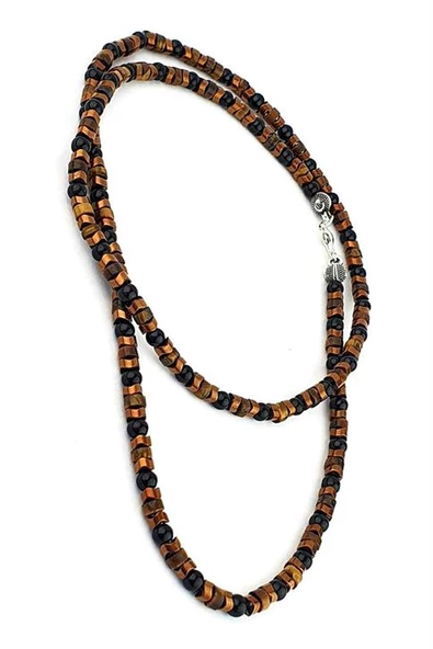 Oniks Hematit Taşlı Doğal Taş Zincir Kolye ürün görseli