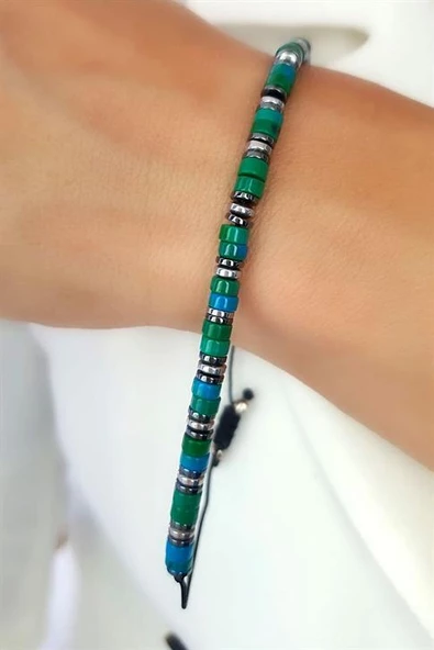 Turkuaz  Ve Hematit Taşlı El İşi Tasarım Doğal Taş Bileklik ürün görseli
