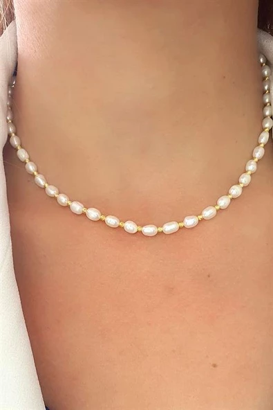 Barok İncili 925Ayar Gümüş Üzerine Altın Kaplama Dorika Detaylı Doğal Taş Kolye