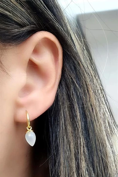 Ay Taşlı 925Ayar Gümüş Üzerine Altın Kaplama Tasarım Doğal Taş Küpe ürün görseli