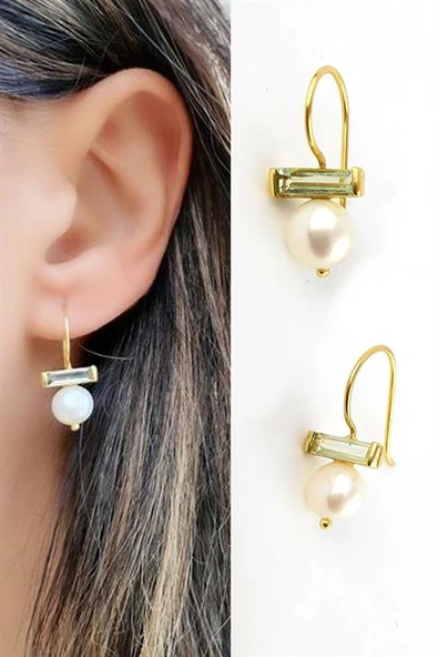 Barok İncili Ve Topax Taşlı 925Ayar Gümüş Üzerine Altın Kaplama Tasarım Doğal Taş Küpe ürün görseli