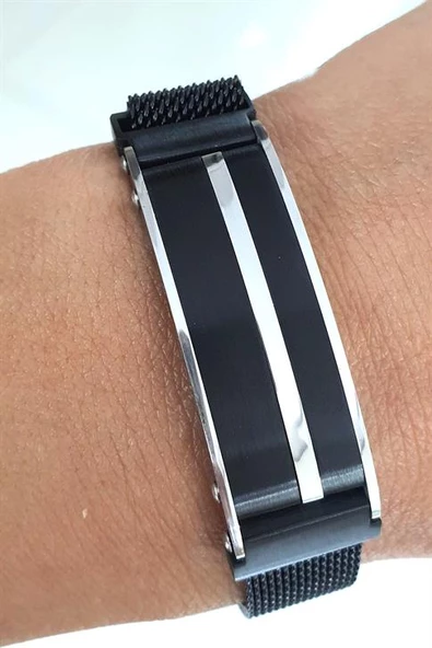 316L Anti Alerjik Cerrahi Çelik Hasır Siyah Rodajli Mike Ayarlanabilir Erkek Bileklik ürün görseli