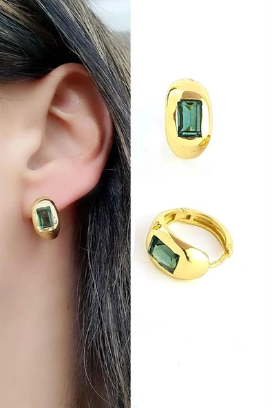 Aquamarin Taşlı 925Ayar Gümüş Üzerine Altın Kaplama Tasarım Doğal Taş Halka Küpe ürün görseli