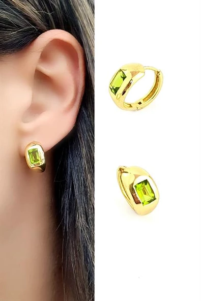 Peridot Taşlı 925Ayar Gümüş Üzerine Altın Kaplama Tasarım Doğal Taş Halka Küpe ürün görseli