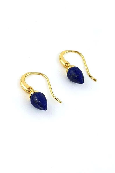Lapis Lazuli Taşlı 925Ayar Gümüş Üzerine Altın Kaplama Tasarım Doğal Taş Küpe ürün görseli