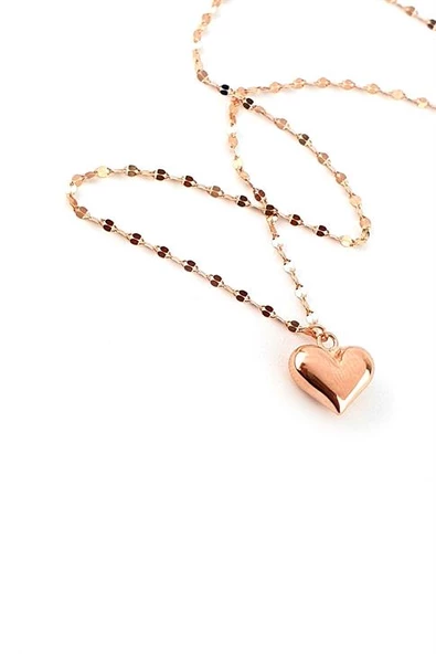 İtalyan 925Ayar Gümüş Üzerine Rose Altın Kaplama Bombeli Kalp Kolye ürün görseli