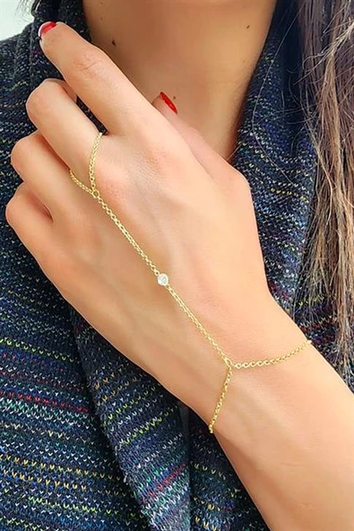 Zirkon Taş Detaylı 925 Ayar Gümüş Üzerıne Altın Kaplama Şahmeran ürün görseli